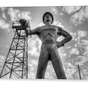 Golden Driller Tulsa Oklahoma Print: Black and White Landmark Art