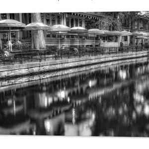 San Antonio Riverwalk Print: Monochrome Umbrella Reflections