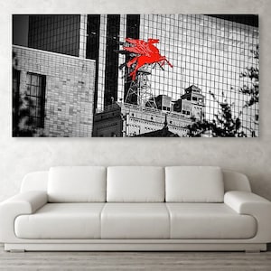 Dallas Pegasus Print: Magnolia Hotel, Black White Red Panorama