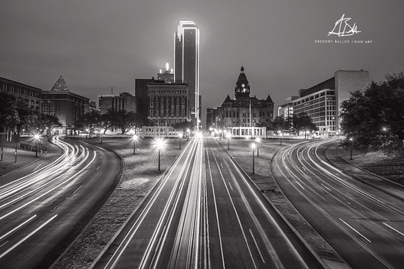 Dallas Skyline Dealey Plaza Print Black and White Dallas - Etsy