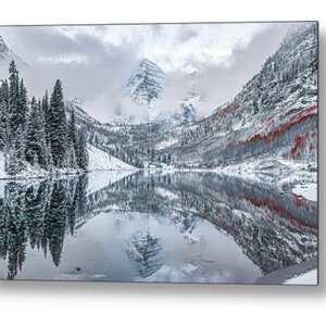 Maroon Bells Winter Landscape Art: Aspen Colorado Mountain Print