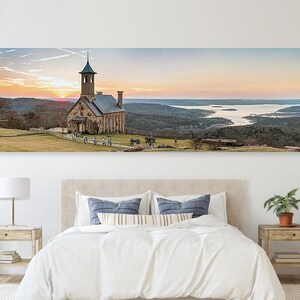 Top Of The Rock Panorama Print: Chapel of the Ozarks And Lake Sunset