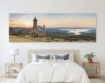 Top Of The Rock Panorama Print: Chapel of the Ozarks And Lake Sunset