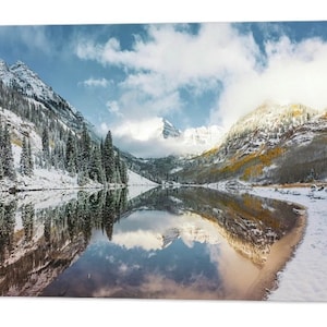 Maroon Bells Snowy Mountain Landscape Art - Aspen Colorado