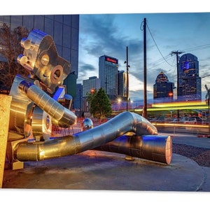 Dallas Traveling Man Print, Dallas Texas Wall Art, Waiting On Train, Dallas Sculptures, Dallas Skyline, Deep Ellum District, Cityscape Art