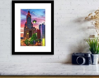 Kansas City Sunset Print: Power & Light District, Missouri Skyline