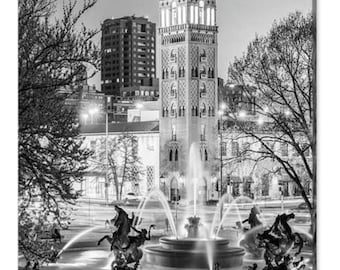 Kansas City Plaza Fountain Print: Black and White Mill Creek Park Photography