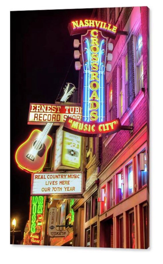Nashville Print Neon Sign Wall Art Downtown Nashville Broadway Honky Tonk Country Music Bar Art Guitar Photo Vintage Music Decor Photography