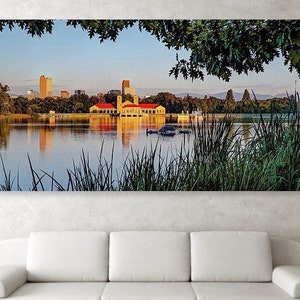 Denver Colorado Skyline Print: City Park Lake Panoramic Art