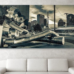 Dallas Skyline, Traveling Man, Dallas Texas Panorama, Cityscape Art, Deep Ellum Texas, Dallas Sepia Art, Monochrome Decor, Lone Star State