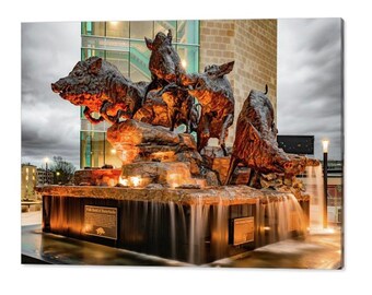 Arkansas Stadium Fountain Art Print: Fayetteville Campus Landmark