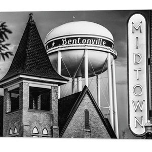 Bentonville Arkansas, Midtown Neon Sign, Vintage Neon, Monochrome Decor, Architectural Wall Decor, Neon Sign Wall Art, Black and White