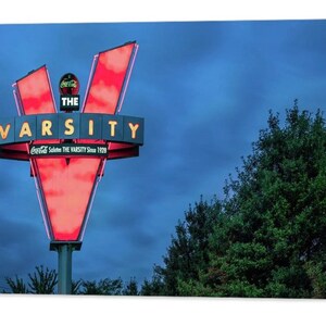 Atlanta Varsity Neon Sign, Georgia Artwork, Architectural Decor, Atlanta Wall Art, Framed, Canvas, Vintage Neon, Letter V Sign, Colorful Art