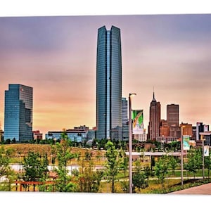 Oklahoma City Skyline, Scissortail Park View, Architectural Prints, OKC Wall Art, Cityscapes, Devon Tower, Skyscrapers, Downtown Buildings