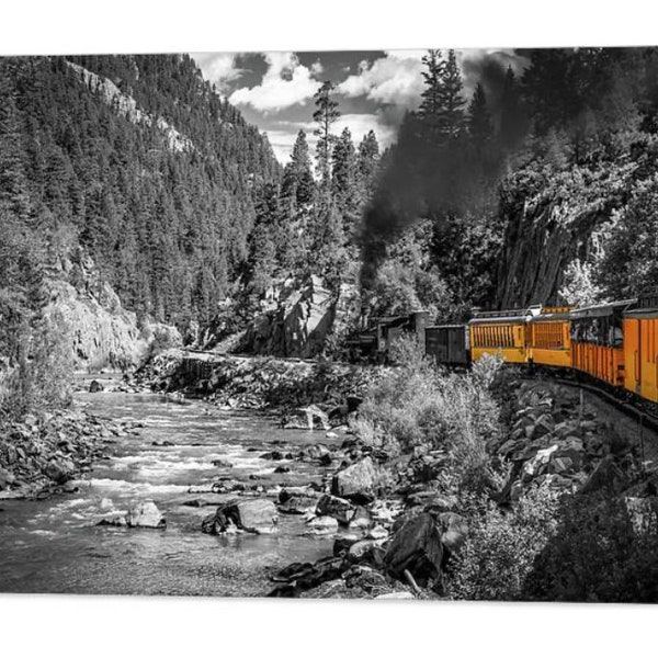 Durango Silverton Train, Selective Color, Colorado Animas River, San Juan Mountains, Railway, Vintage, Train Locomotive, Black White