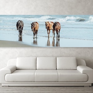 Unbridled Wild Horses Panoramic, Nature Prints, Outer Banks, North Carolina Panorama, Corolla, Currituck, Ocean Waves, Farmhouse, Beach