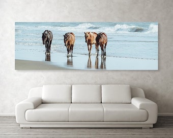Wild Horses of Corolla - Outer Banks Beach Panorama Art Print