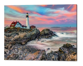 Portland Head Lighthouse Sunset Art Print: Maine Coastal Decor