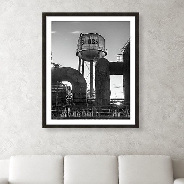 Birmingham Alabama, Sloss Furnaces, Landmark Water Tower, Black and White, Historic, Industrial, Metal, Acrylic, Canvas, Monochrome