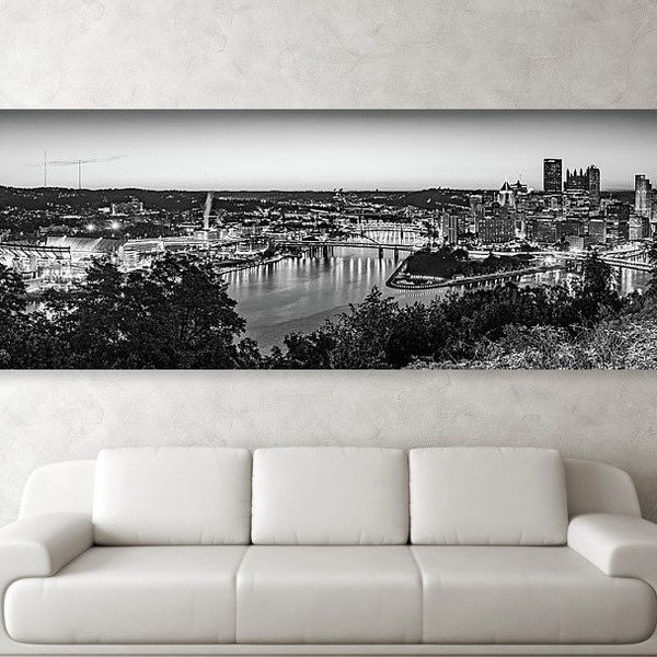 Pittsburgh Pennsylvania, Panoramic BW Skyline, Point Of View Park, Scenic City Overlook, City of Bridges, Steel City, Black White Monochrome