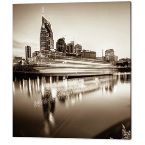 Nashville Skyline Sepia Print: Cumberland River, Music City Artwork
