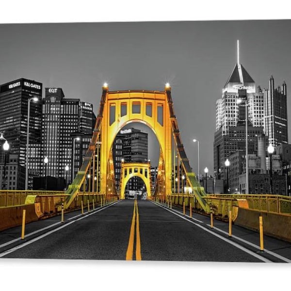 Pittsburgh Skyline, Selective Color, Roberto Clemente Bridge, Black And Gold, Riverfront, Pennsylvania Artwork, Cityscape, Steel City