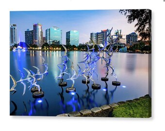 Lake Eola Park Print: Orlando Skyline, Take Flight Statues