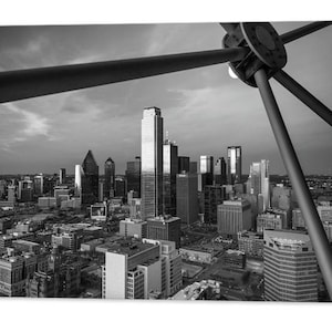 Dallas Skyline Print: Black and White Reunion Tower View
