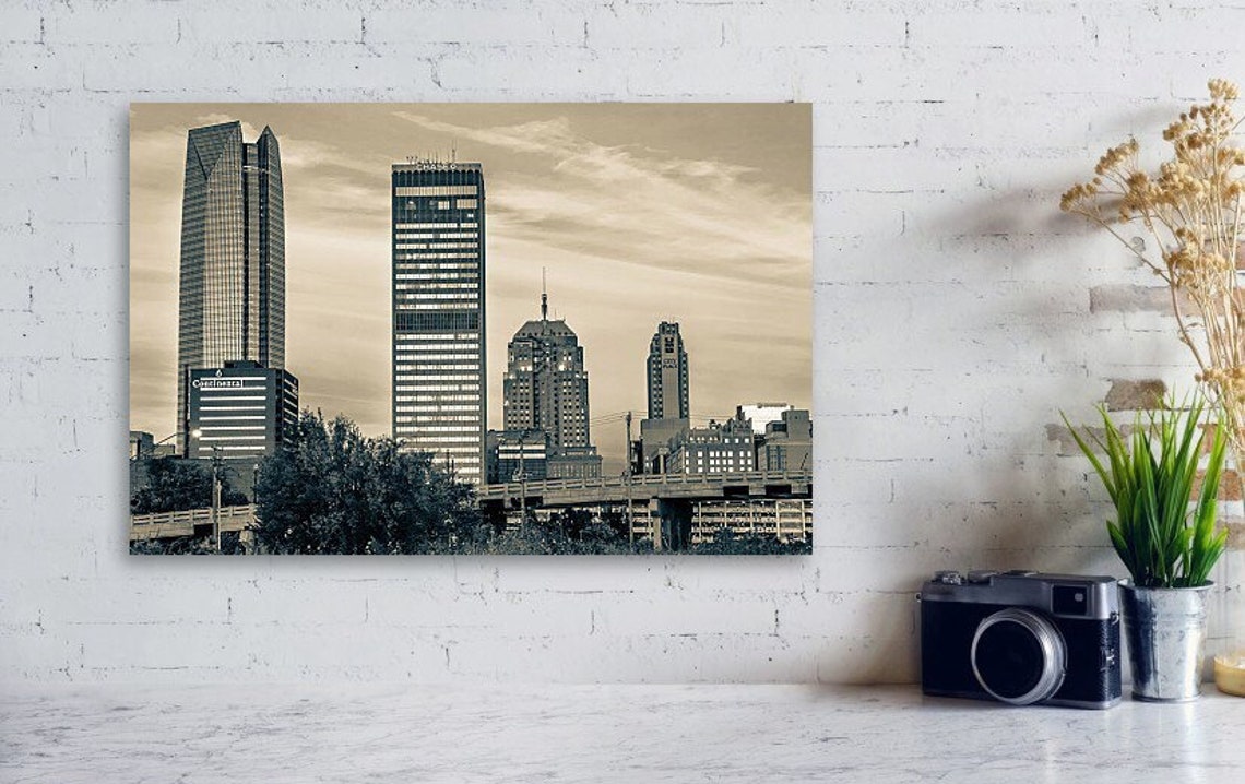 Oklahoma City Skyline Sepia Wall Print OKC Skyline Art Etsy