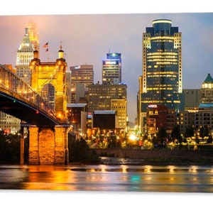 Cincinnati Skyline Print: Roebling Bridge, Ohio River Cityscape