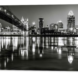 Cincinnati Skyline Art Print: Black and White Ohio River Reflection
