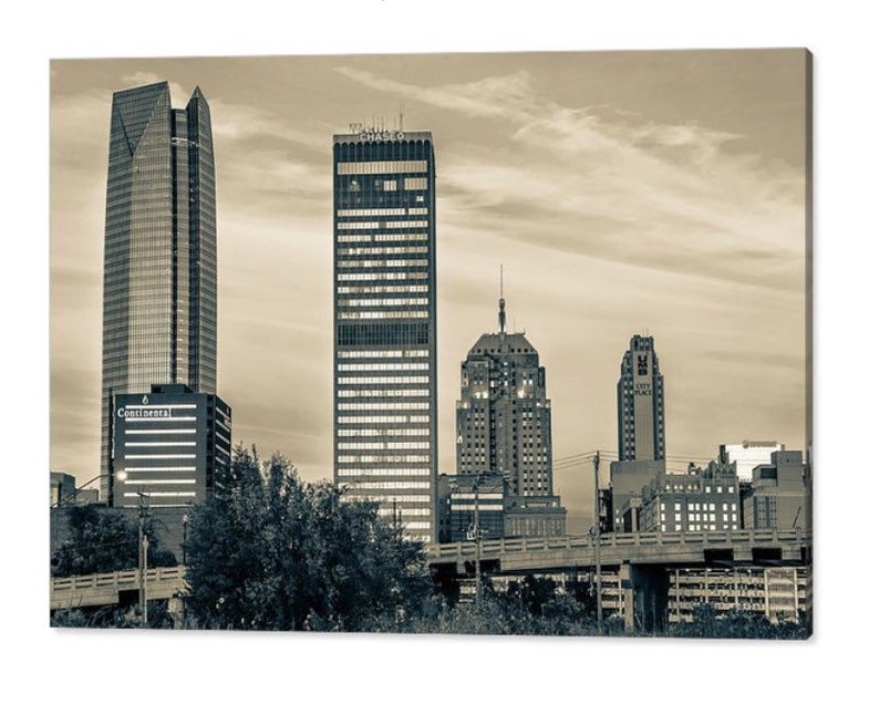Oklahoma City Skyline Sepia Wall Print OKC Skyline Art Etsy
