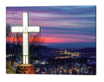 Mt Sequoyah, Fayetteville Arkansas, Wall Art Print, Cityscape Print, Large Cross, Northwest Arkansas, Home Decor, Landscape And Sunset