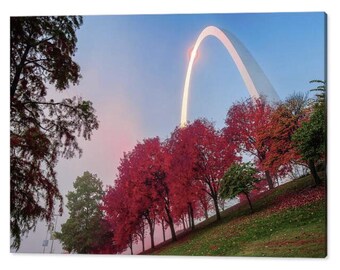 St Louis Arch Autumn Landscape Art Print: Foggy Cityscape