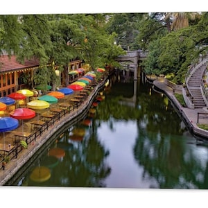 San Antonio Riverwalk Print: Texas Wall Art with Colorful Umbrellas