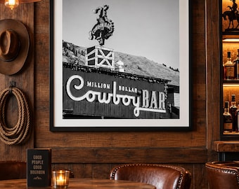 Jackson Hole Cowboy Bar Print: Wyoming Black and White Photography