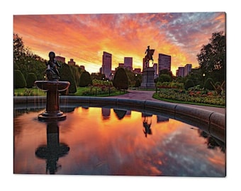 Boston Skyline Print: Public Garden Sunrise, George Washington Statue