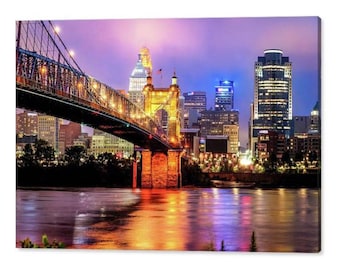 Cincinnati Skyline Art Print: Roebling Bridge, Ohio Cityscape
