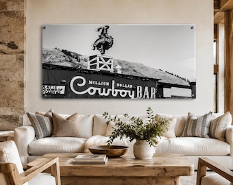 Jackson Hole Wyoming Print: Million Dollar Cowboy Bar, Black and White Panorama