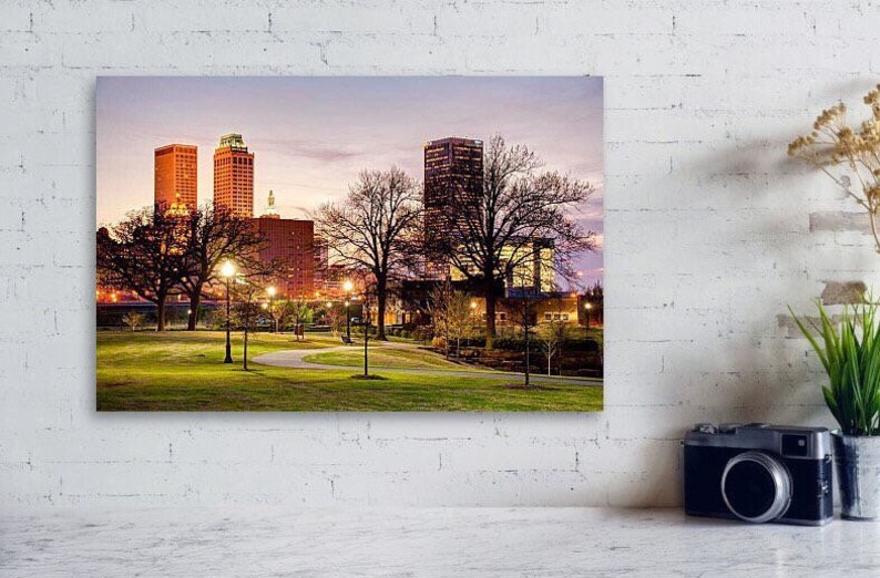 Tulsa Skyline Wall Art Tulsa Oklahoma Print Centennial Park Etsy