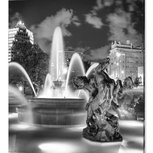 Mill Creek Park Fountain BW Wall Art, Square Format Kansas City Plaza Art Print, Missouri Wall Art, Kansas City Architecture Decor