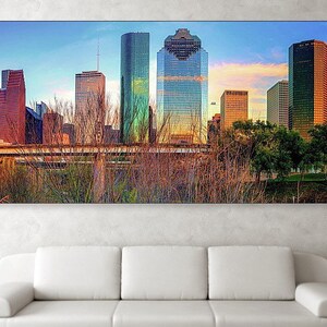Houston Texas Skyline Panoramic Print: Buffalo Bayou Cityscape