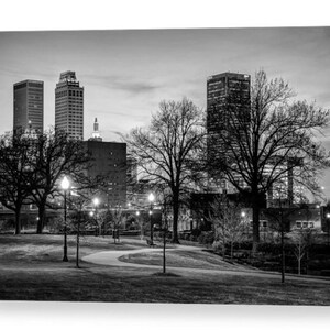 Tulsa Oklahoma Skyline Print: Black and White Architecture, Veterans Park Wall Art