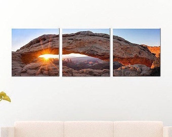 Mesa Arch Panoramic, Moab Utah Wall Art, Three Square Triptych, Mesa Arch Sunrise, Canyonlands National Park, Triptych Panorama