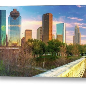 Houston Texas Skyline Print: Buffalo Bayou, Sabine Street Bridge