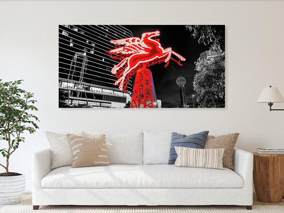 Dallas Flying Pegasus Neon Sign Print: Selective Color Panorama - Etsy