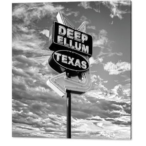 Deep Ellum Texas Print, Dallas Neon Sign Art, Dallas Deep Ellum, Square Art, Dallas Texas Art, Black and White, Dallas Texas Monochrome