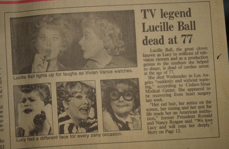 Lucille Ball Death announcement in the Chicago Tribune