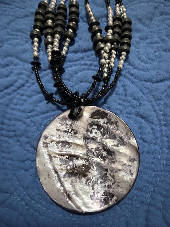 Boho Shell Statement Necklace – Black & Silver Be… - image 1