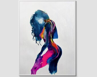 Erotic Art Print | Blue Nude Watercolor | Sensual Abstract Female Figure | Nude Painting Wall Art
